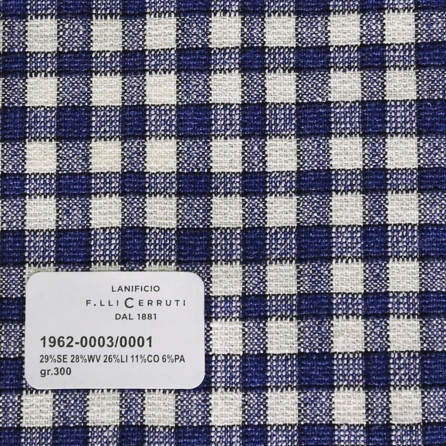 1962-0003-0001 Cerruti Lanificio - Vải Suit 100% Wool - Xanh Dương Caro